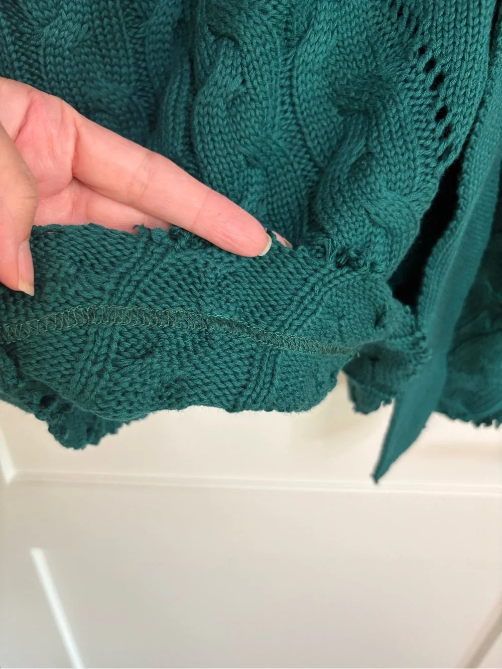 Fate Emerald Green Cable Knit Cowl Raw Hem Sweater Dress | Size L